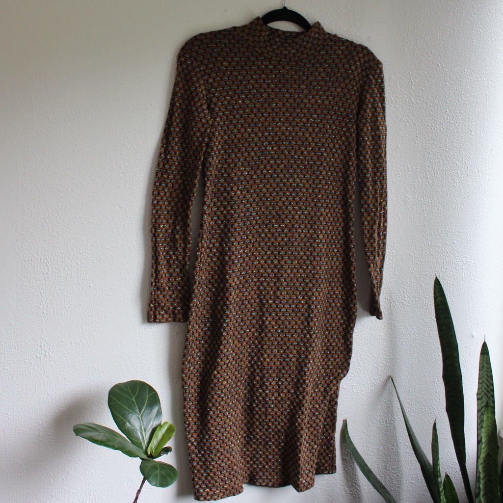Zara Textured Knit Midi Dress Long Sleeve Metallic And Black